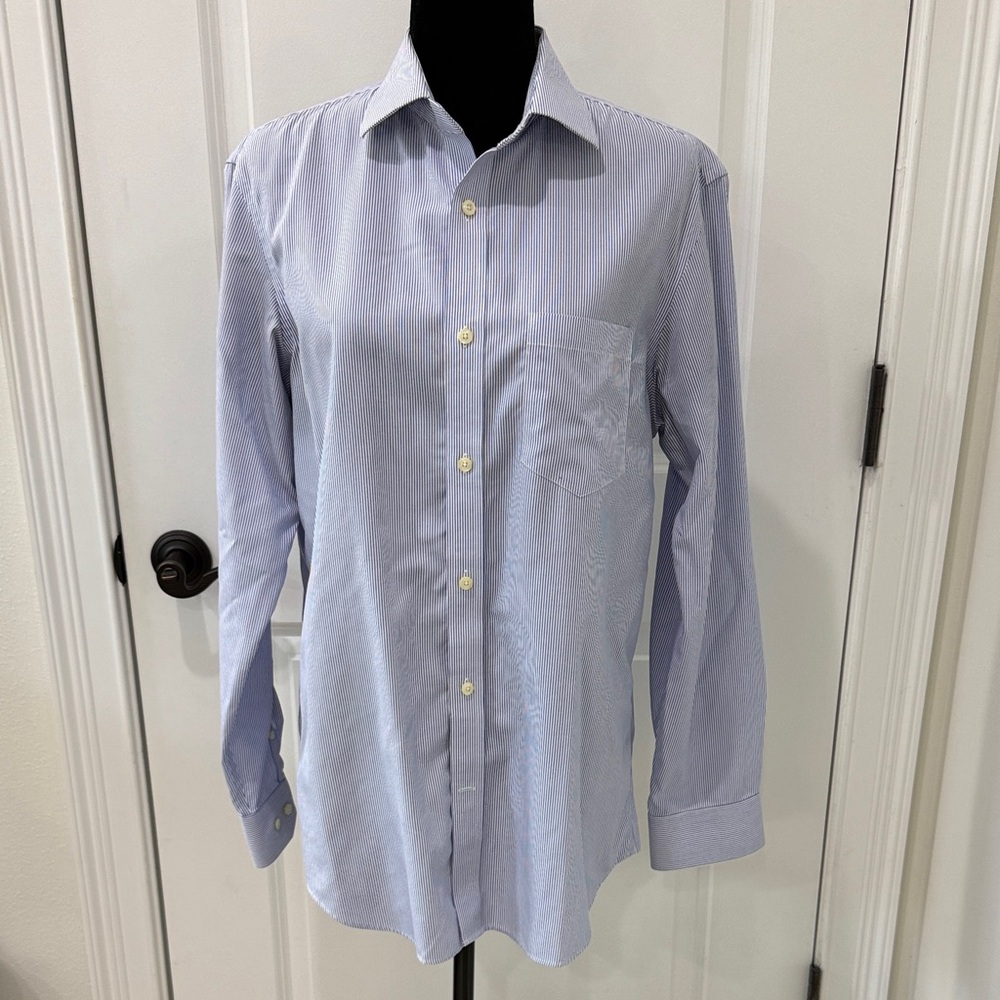 Classic Banana Republic Blue Striped Men's Shirt Non-Iron Classic Fit